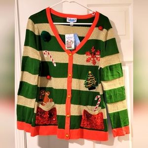 Christmas Sweater Candy Cane Gingerbread Man Large